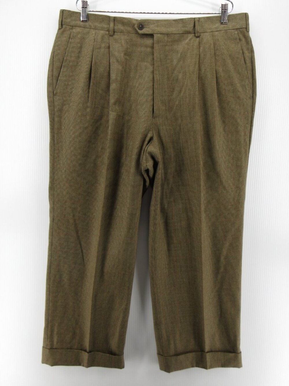 VINTAGE Hickey Freeman Pants 38 Wool Houndstooth Trousers Italy 38X26